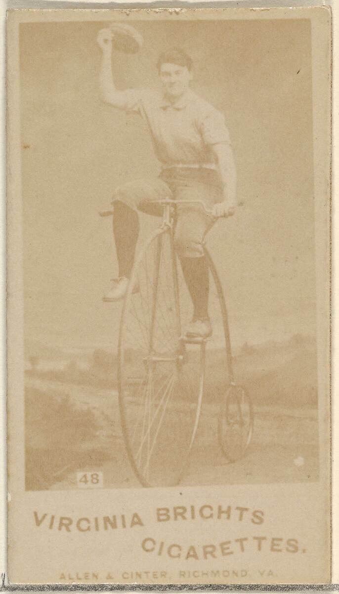 Card 48, from the Girl Cyclists series (N49) for Virginia Brights Cigarettes, Issued by Allen &amp; Ginter (American, Richmond, Virginia), Albumen photograph 