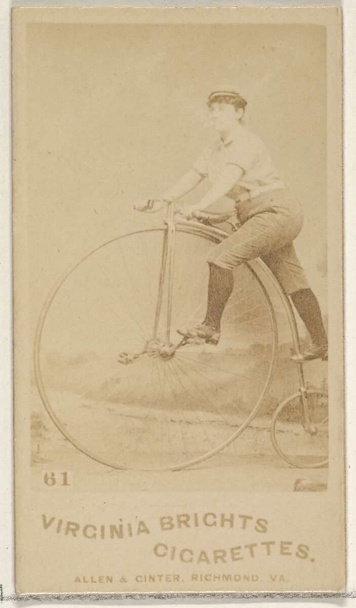 Card 61, from the Girl Cyclists series (N49) for Virginia Brights Cigarettes, Issued by Allen &amp; Ginter (American, Richmond, Virginia), Albumen photograph 