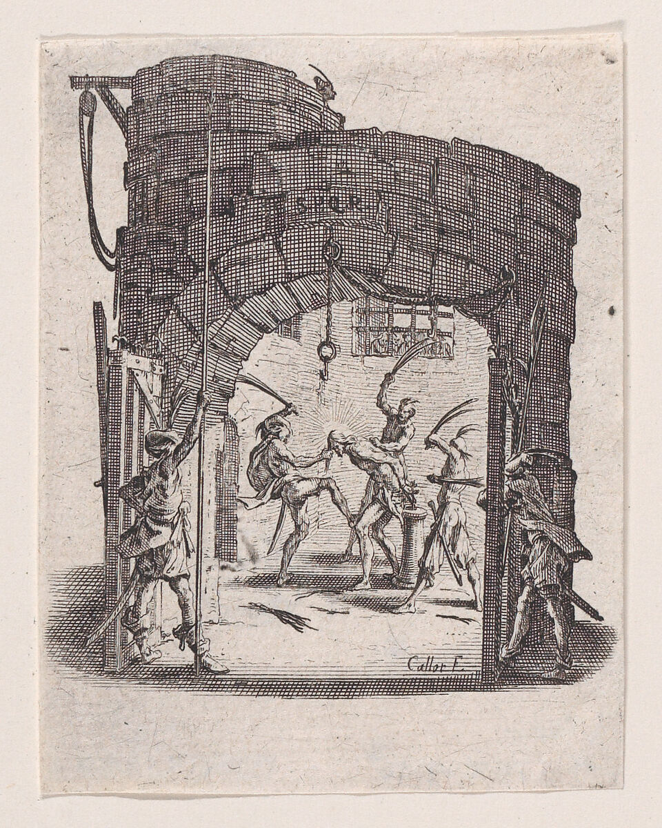 Jésus est Battu de Verges pièce appelée aussi La Flagellation (The Flagellation), from "La Petite Passion" (The Little Passion), Jacques Callot (French, Nancy 1592–1635 Nancy), Etching; second state of three (Lieure) 