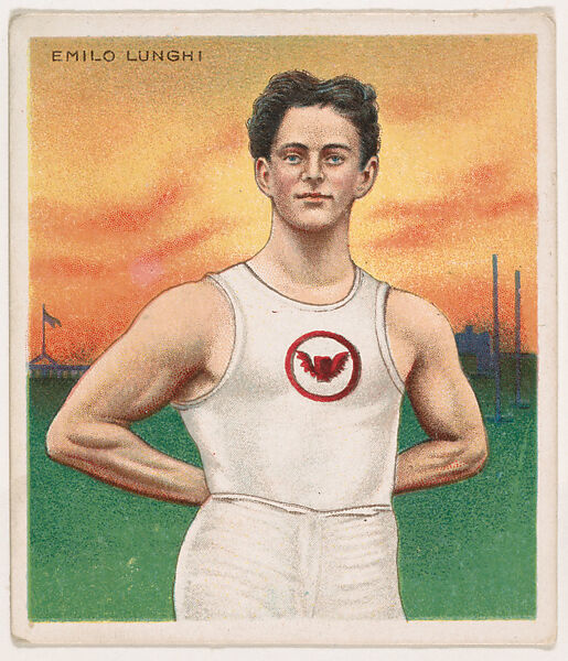 Emilo Lunghi, Track and Field, from Mecca & Hassan Champion Athlete and Prize Fighter collection, 1910, Hassan Cigarettes (American), Commercial color lithograph 