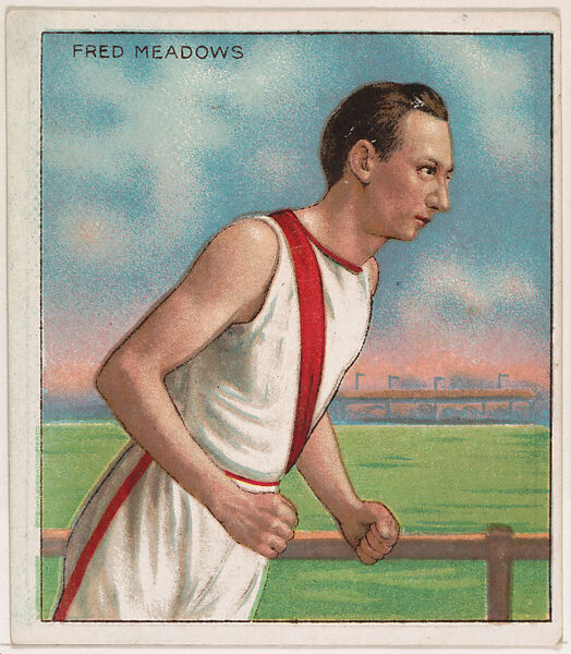 Fred Meadows, Track and Field, from Mecca & Hassan Champion Athlete and Prize Fighter collection, 1910, Mecca Cigarettes (American), Commercial color lithograph 