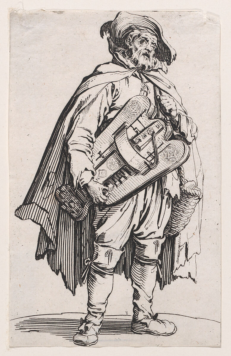 Le Joueur de Vielle (The Hurdy-Gurdy Player), from "Les Gueux suite appelée aussi Les Mendiants, Les Baroni, ou Les Barons" (The Beggars, also called the Barons), Jacques Callot (French, Nancy 1592–1635 Nancy), Etching; first state of two (Lieure) 