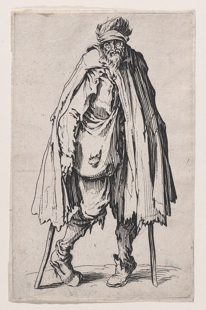 Le Mendiant aux Béquilles et a la Besace (The Beggar with the Crutches and the Pouch), from "Les Gueux suite appelée aussi Les Mendiants, Les Baroni, ou Les Barons" (The Beggars, also called the Barons), Jacques Callot (French, Nancy 1592–1635 Nancy), Etching; first state of two (Lieure) 