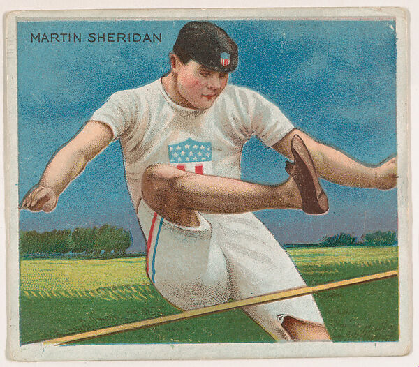 Martin Sheridan, Track and Field, from Mecca & Hassan Champion Athlete and Prize Fighter collection, 1910, Hassan Cigarettes (American), Commercial color lithograph 