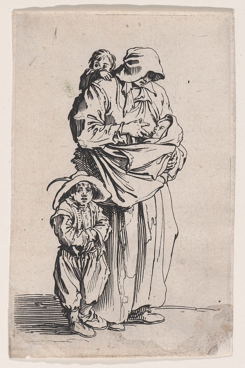 La Mère et ses Trois Enfans (The Mother and her Three Children), from "Les Gueux suite appelée aussi Les Mendiants, Les Baroni, ou Les Barons" (The Beggars, also called the Barons), Jacques Callot (French, Nancy 1592–1635 Nancy), Etching; first state of two (Lieure) 