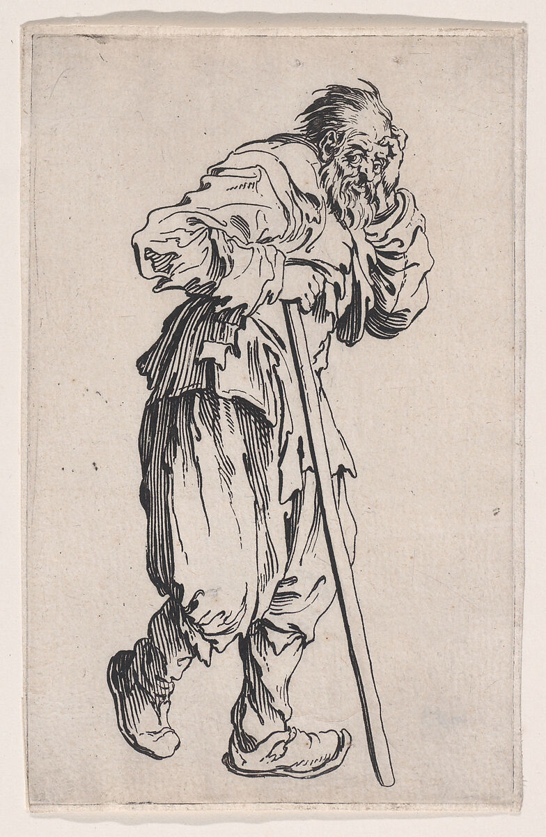 La Gueux Appuye sur son Baton (The Beggar Leaning on his Cane), from "Les Gueux suite appelée aussi Les Mendiants, Les Baroni, ou Les Barons" (The Beggars, also called the Barons), Jacques Callot (French, Nancy 1592–1635 Nancy), Etching; first state of two (Lieure) 