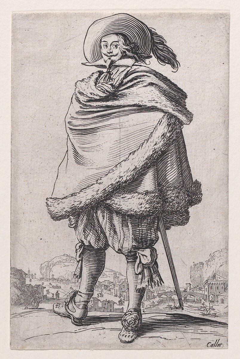 Le Gentilhomme Enroulé dans son Manteau Bordé de Fourrures (The Gentleman Wrapped in a Fur-Lined Mantle), from "La Noblesse" (The Nobility), Jacques Callot (French, Nancy 1592–1635 Nancy), Etching