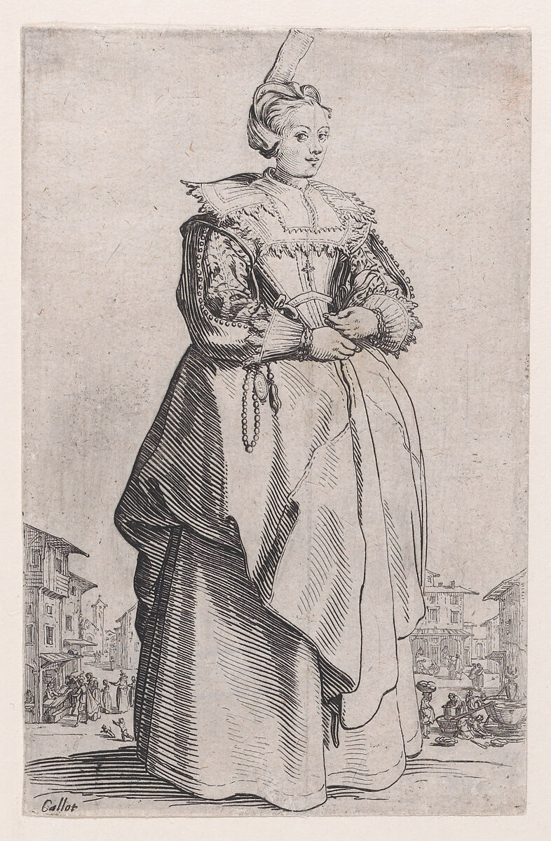 La Dame a la Petite Coiffe Relevée en Arrière (The Lady with the Hairstyle that is Lifted to the Back), from "La Noblesse" (The Nobility), Jacques Callot (French, Nancy 1592–1635 Nancy), Etching 