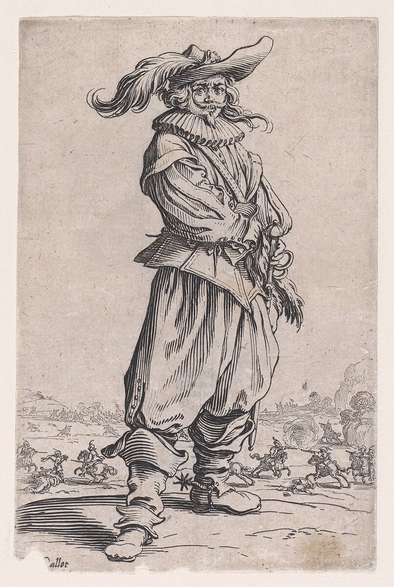Le Guerrier au Chapeau Orné d'une Grande Plume (The Officer with a Large Feather in His Hat), from "La Noblesse" (The Nobility), Jacques Callot (French, Nancy 1592–1635 Nancy), Etching; first state of two (Lieure) 