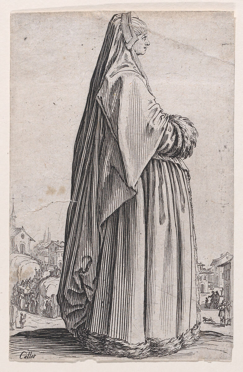 La Dame Coiffée d'un Grand Voile et a la Robe Bordée de Fourrures (The Lady with a Large Veil and with a Fur-Lined Robe), from "La Noblesse" (The Nobility), Jacques Callot (French, Nancy 1592–1635 Nancy), Etching 