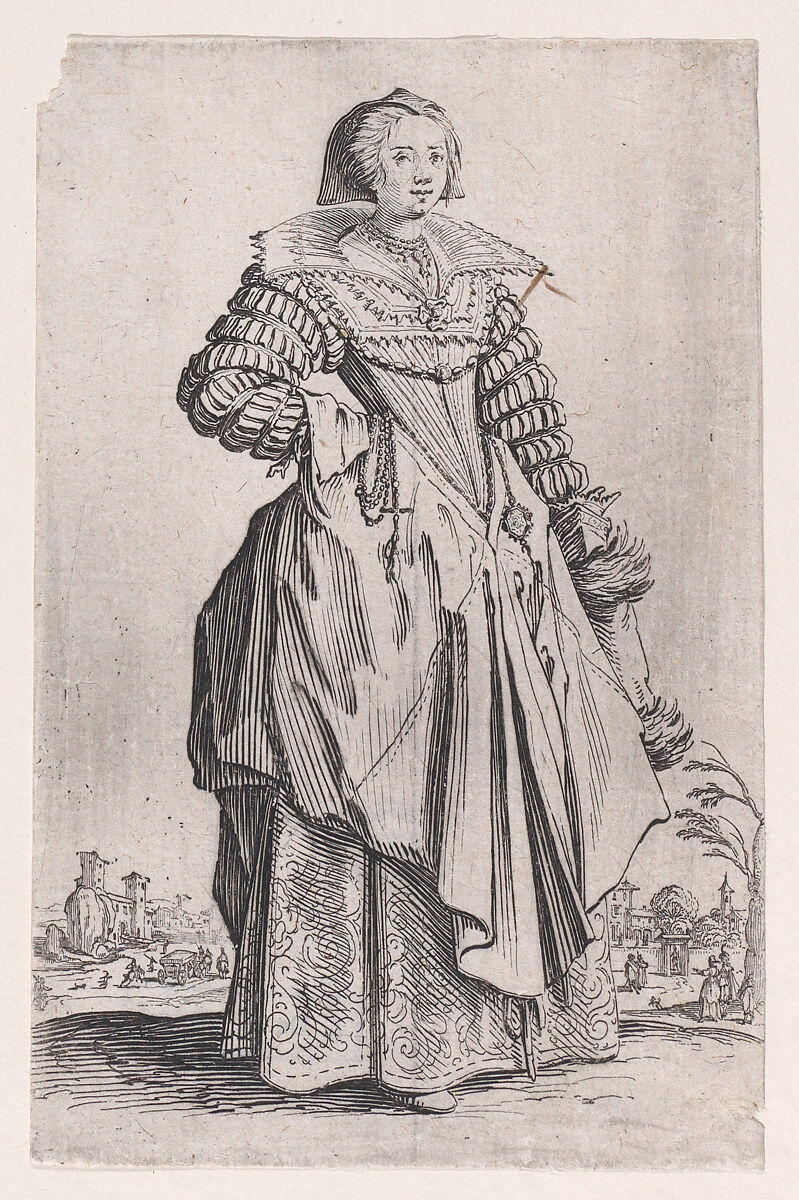 La Dame a la Grande Collerette et a la Coiffe Retombant en Arrière (The Lady with the Large Collar and a Headdress that Falls to the Back), from "La Noblesse" (The Nobility), Jacques Callot (French, Nancy 1592–1635 Nancy), Etching 