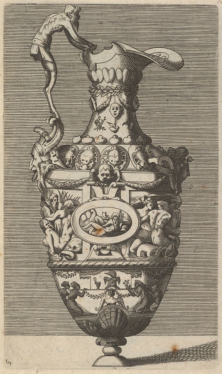 Vase with a River God in an Oval Medallion, Originally by René Boyvin (French, Angers ca. 1525–1598 or 1625/6 Angers), Engraving 
