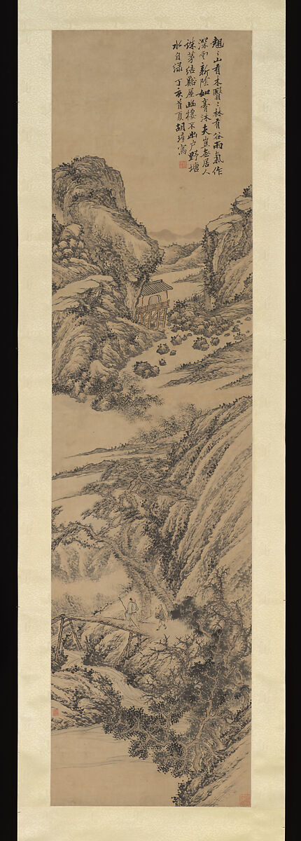 Landscape, Hu Zhang (Chinese, 1848–1899), Hanging scroll; ink and color on paper, China 