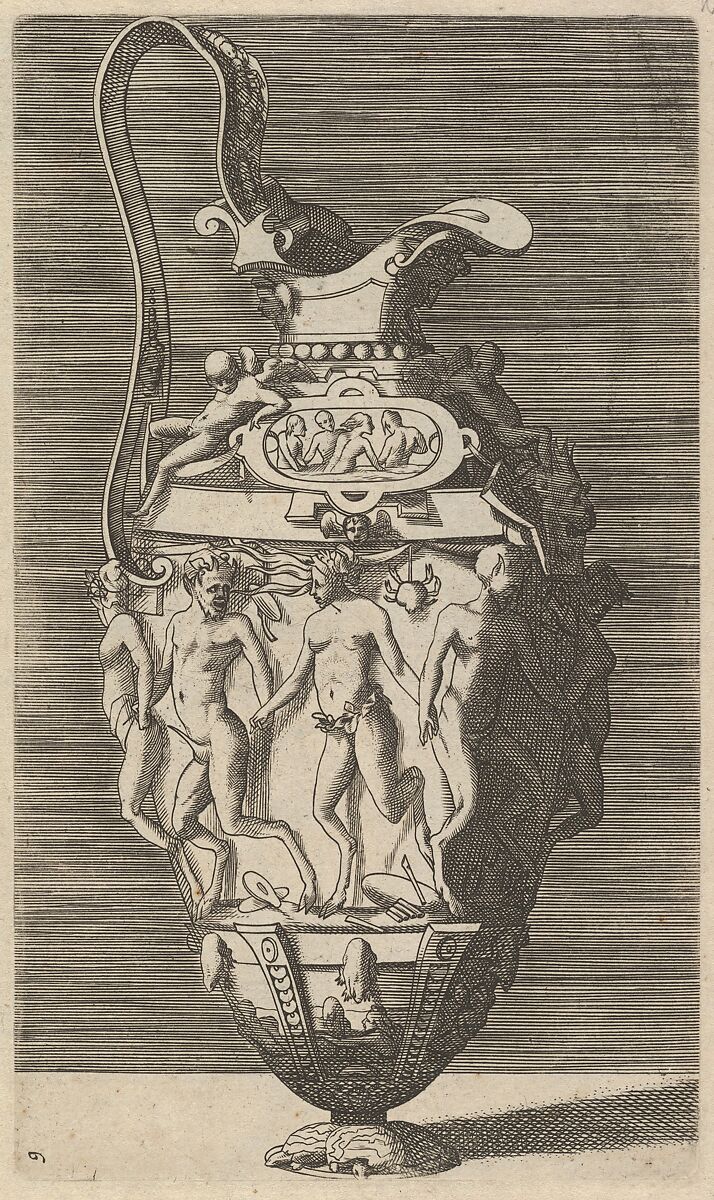 Vase with Dancing Women and Satyrs, Originally by René Boyvin (French, Angers ca. 1525–1598 or 1625/6 Angers), Engraving 