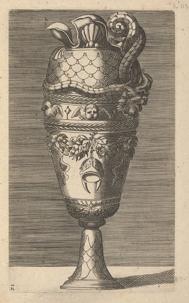 Vase with Cherubs and a Helmet, Originally by René Boyvin (French, Angers ca. 1525–1598 or 1625/6 Angers), Engraving 