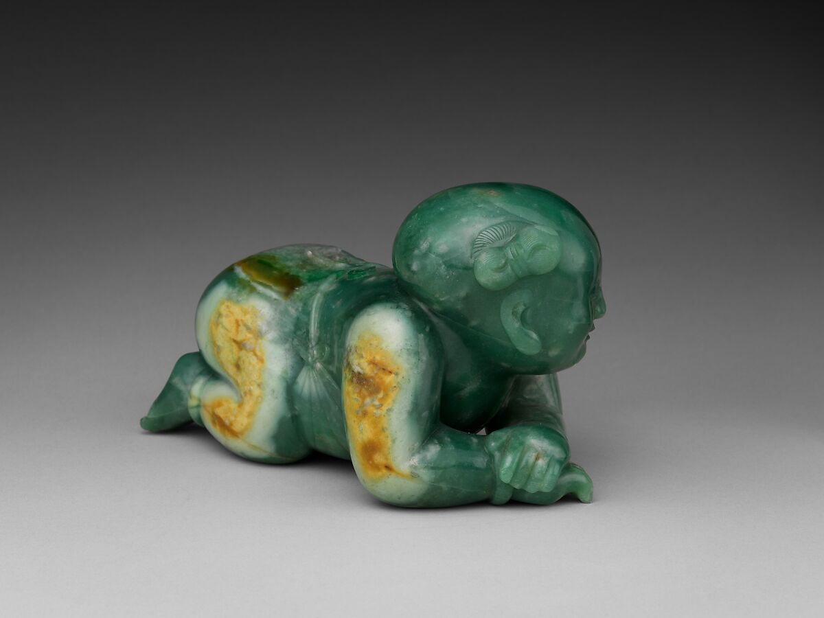 Pillow in the shape of an infant boy, Jade (jadeite), China 
