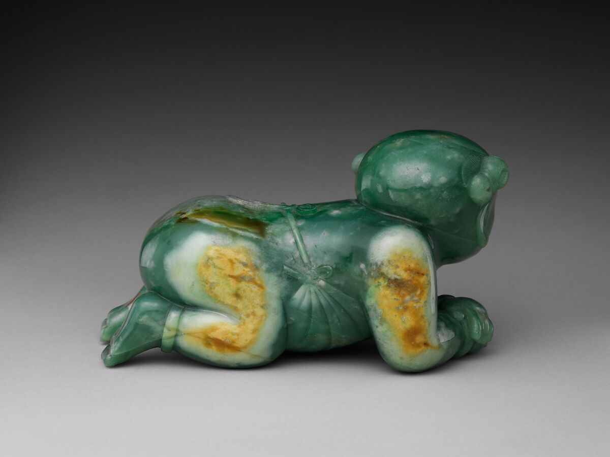 Pillow in the shape of an infant boy, Jade (jadeite), China