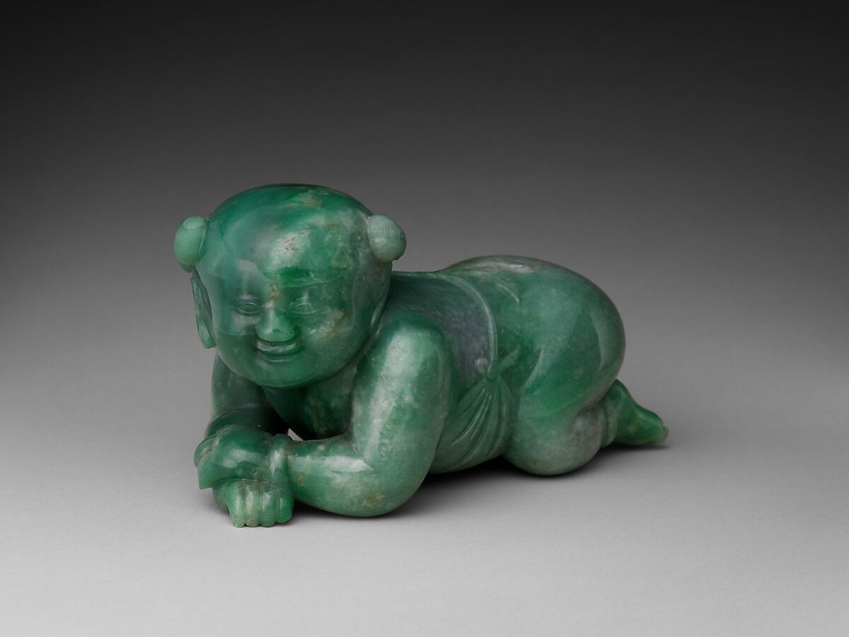 Pillow in the shape of an infant boy

, Jade (jadeite), China