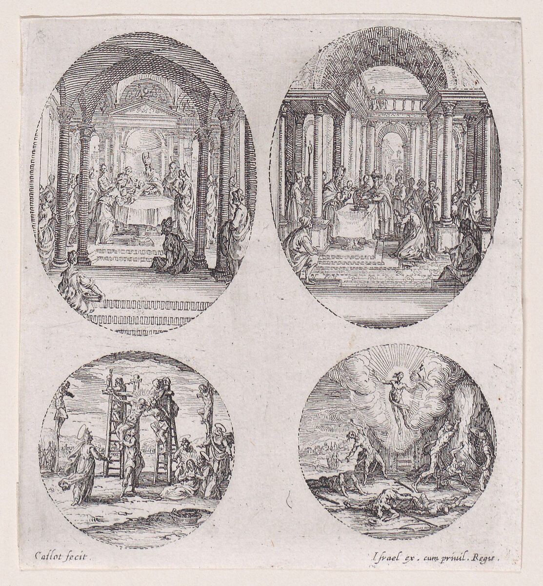 Oval Medallions and Rondels, from "Variae tum Passionis Christi tum vitae beatae Mariae Virginis; Les Mystères de la Passion suite appelée aussi Mystères de la Vie de Jésus et Mystères de la Vie de Jésus et de la Vie de la Ste. Vierge" (The Mysteries of the Passion, also called the Mysteries of the Life of Jesus, and the Mysteries of the Life of Jesus and of the Virgin), Jacques Callot (French, Nancy 1592–1635 Nancy), Etching and engraving; second state of two (Lieure) 