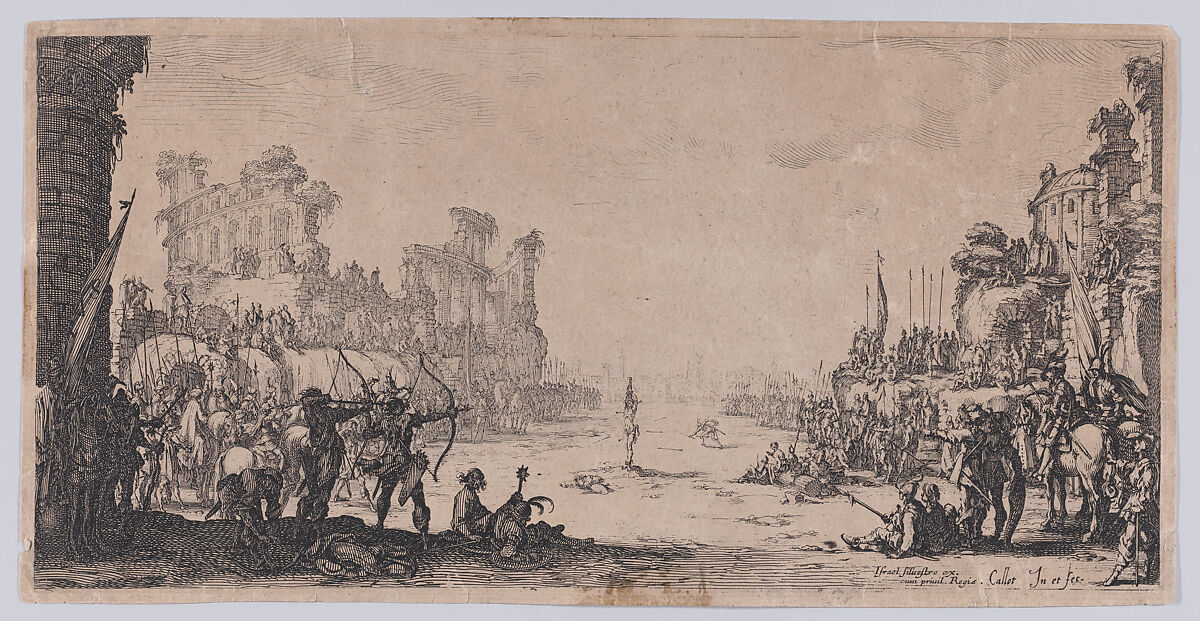 Le Martyre de St. Sébastien (The Martyrdom of St. Sebastian), Jacques Callot (French, Nancy 1592–1635 Nancy), Etching and engraving; second state of two (Lieure) 