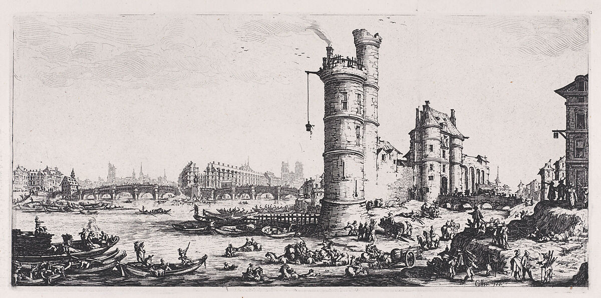 Vue de Pont-Neuf (View of the Pont-Neuf), from "Les Deux Grandes Vues de Paris" (The Two Large Views of Paris), Jacques Callot (French, Nancy 1592–1635 Nancy), Etching; fifth state of five (Lieure) 