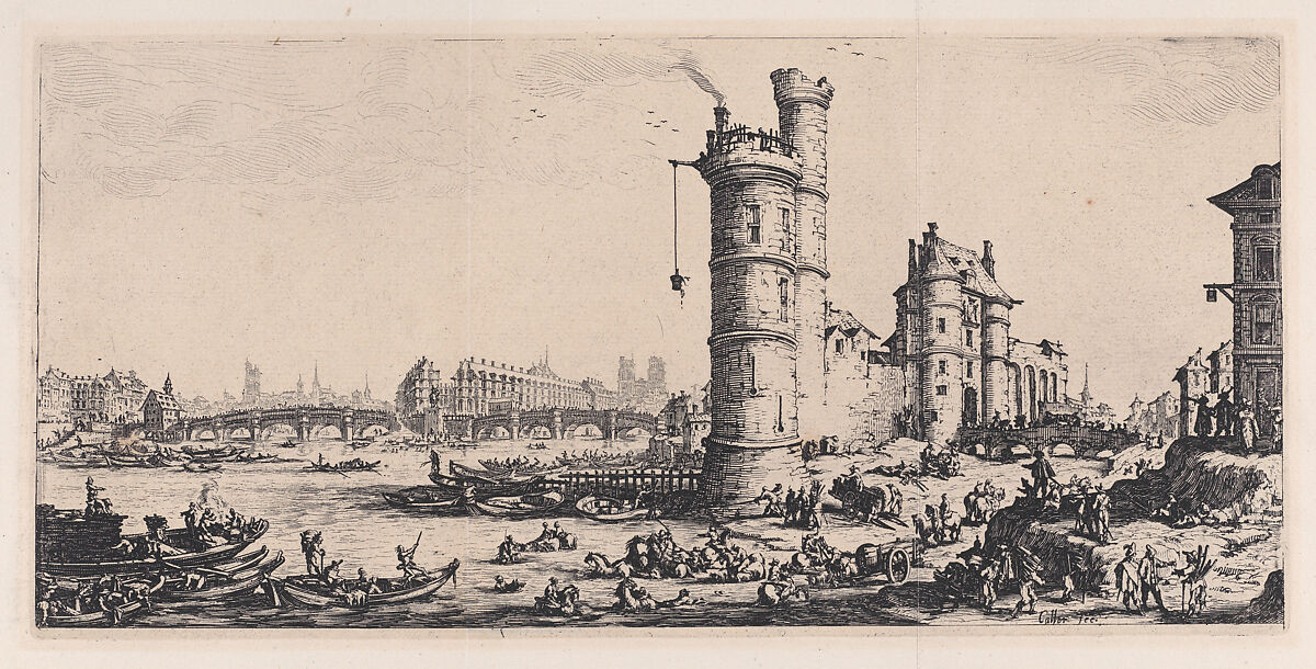 Vue de Pont-Neuf (View of the Pont-Neuf), from "Les Deux Grandes Vues de Paris" (The Two Large Views of Paris), Jacques Callot (French, Nancy 1592–1635 Nancy), Etching; fifth state of five (Lieure) 