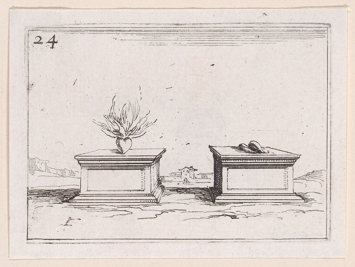 Les Deux Coeurs (The Two Hearts), plate 24 from "Lux Claustri ou La Lumière du Cloitre" (The Light of the Cloisters), Jacques Callot (French, Nancy 1592–1635 Nancy), Etching; second state of two (Lieure) 