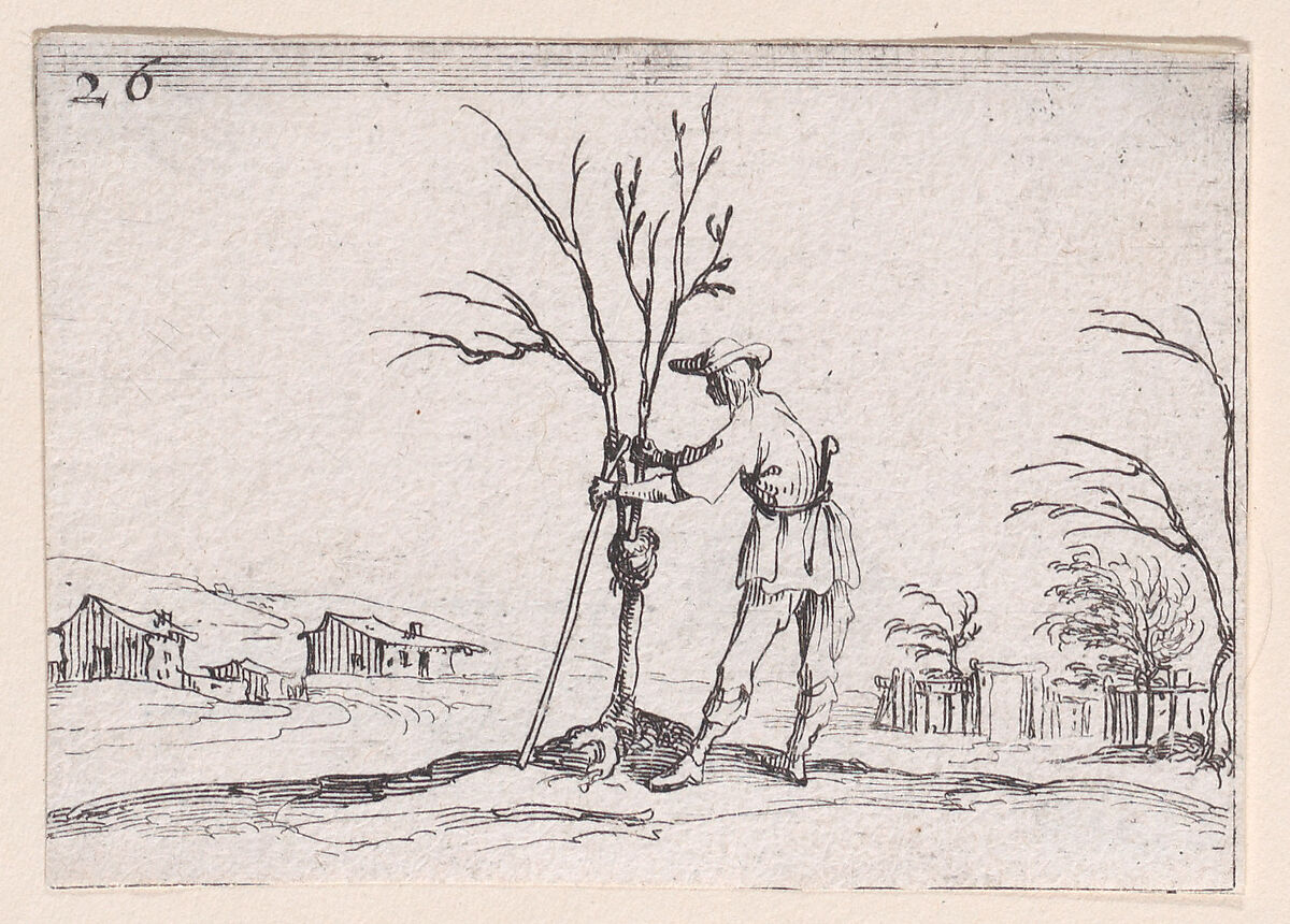 Le Jardinier Émondant un Arbuste (The Gardener Pruning a Shrub), plate 26 from "Lux Claustri ou La Lumière du Cloitre" (The Light of the Cloisters), Jacques Callot (French, Nancy 1592–1635 Nancy), Etching; second state of two (Lieure) 