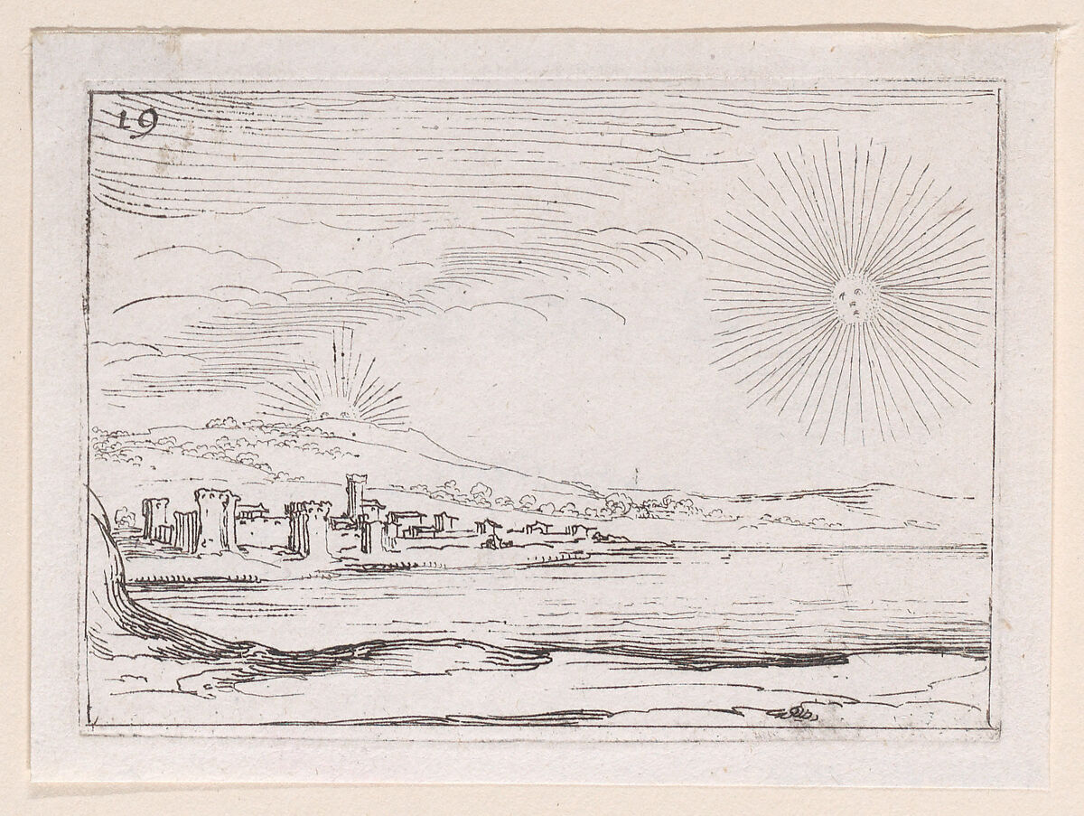 Le Soleil Levant (The Sun Rising), plate 19 from "Lux Claustri ou La Lumière du Cloitre" (The Light of the Cloisters), Jacques Callot (French, Nancy 1592–1635 Nancy), Etching; second state of two (Lieure) 