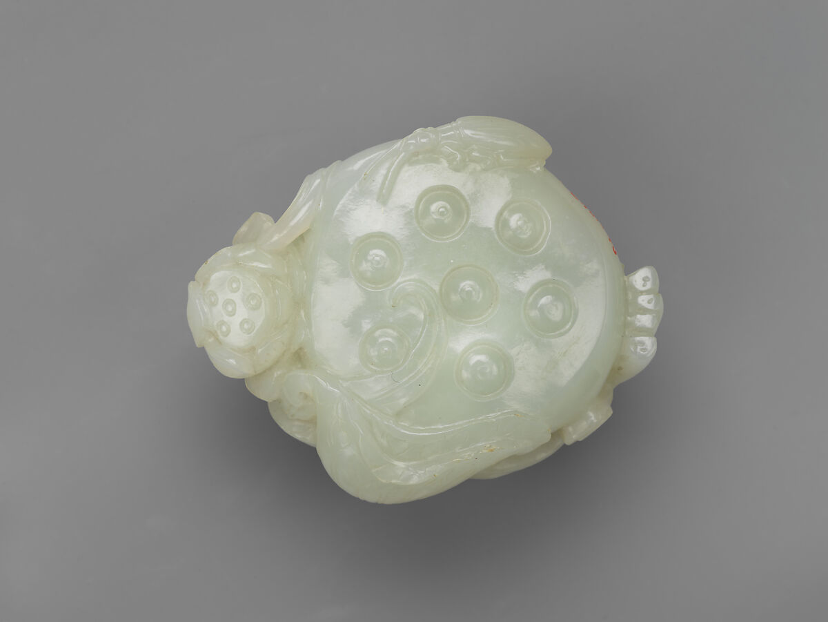 Paperweight in form of a Lotus Pod, Nephrite, faint greenish tinge, China