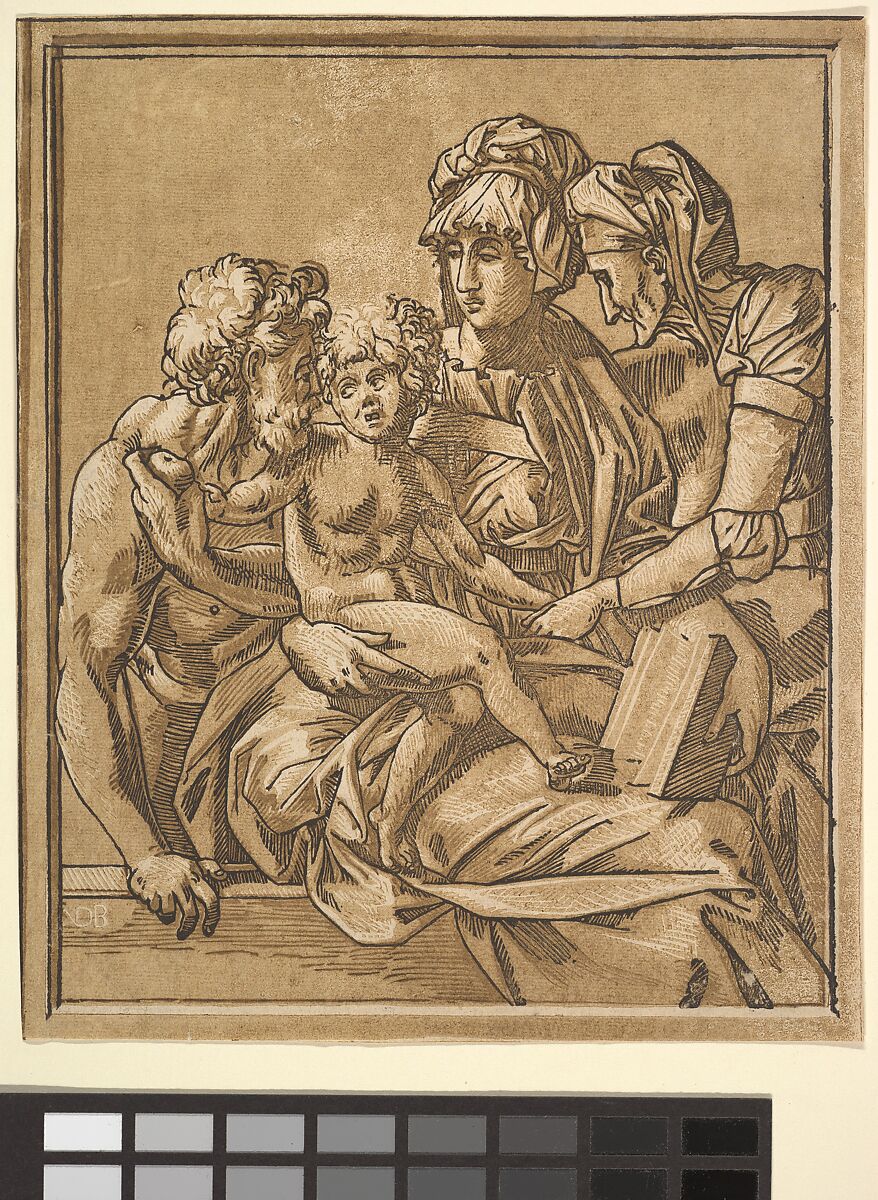 Holy Family, Master ND (Italian, active 1540s), Chiaroscuro woodcut from three blocks in brown 