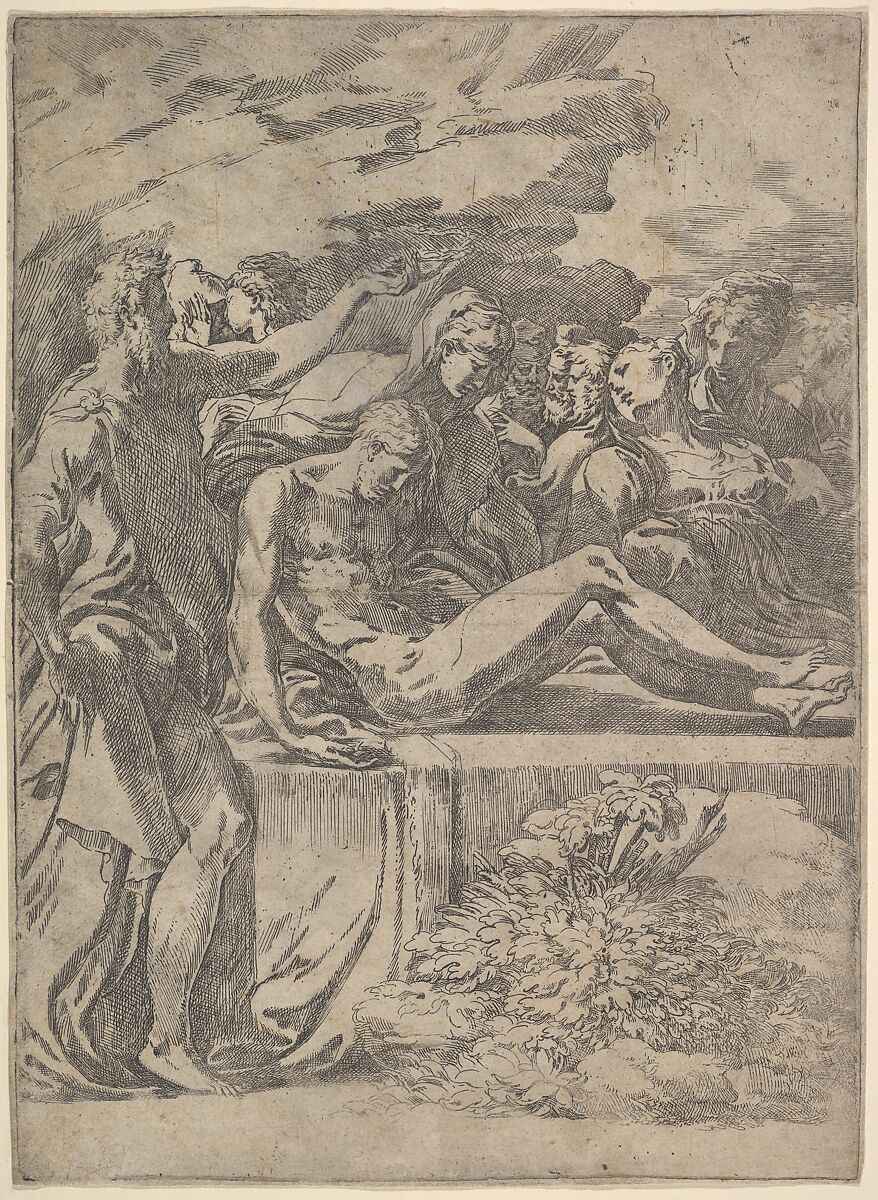 Entombment, Parmigianino (Girolamo Francesco Maria Mazzola) (Italian, Parma 1503–1540 Casalmaggiore), Etching 