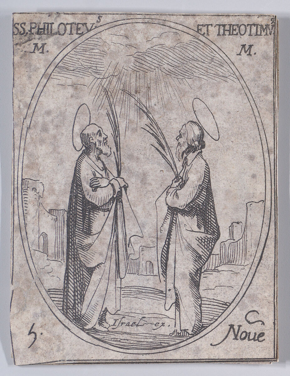 S. Philotée et S. Théotime (St. Philoteus and St. Theotimus), November 6th, from "Les Images De Tous Les Saincts et Saintes de L'Année" (Images of All of the Saints and Religious Events of the Year), Jacques Callot (French, Nancy 1592–1635 Nancy), Etching; second state of two (Lieure) 