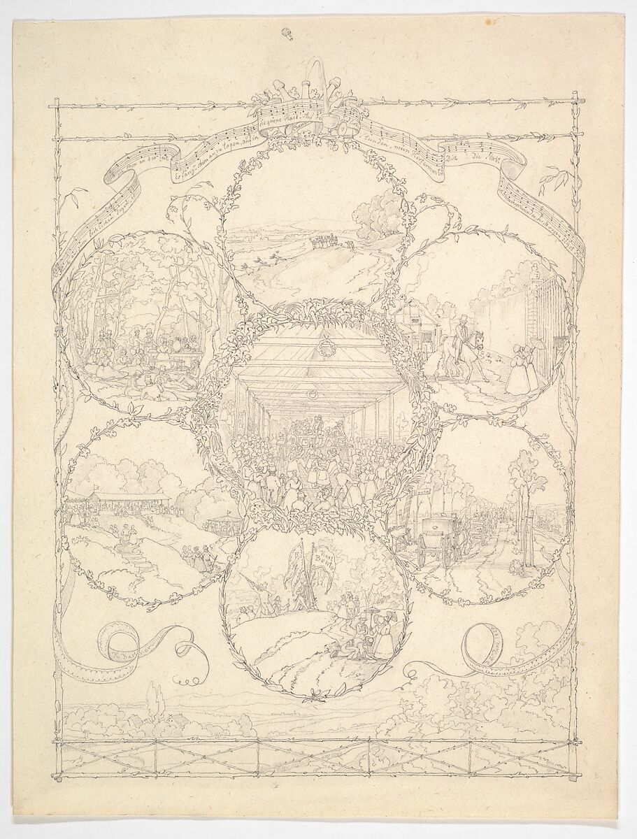 Design Illustrating an Excursion to the Countryside, Hermann Kestner (German, Hanover 1810–1890 Hanover), Graphite 