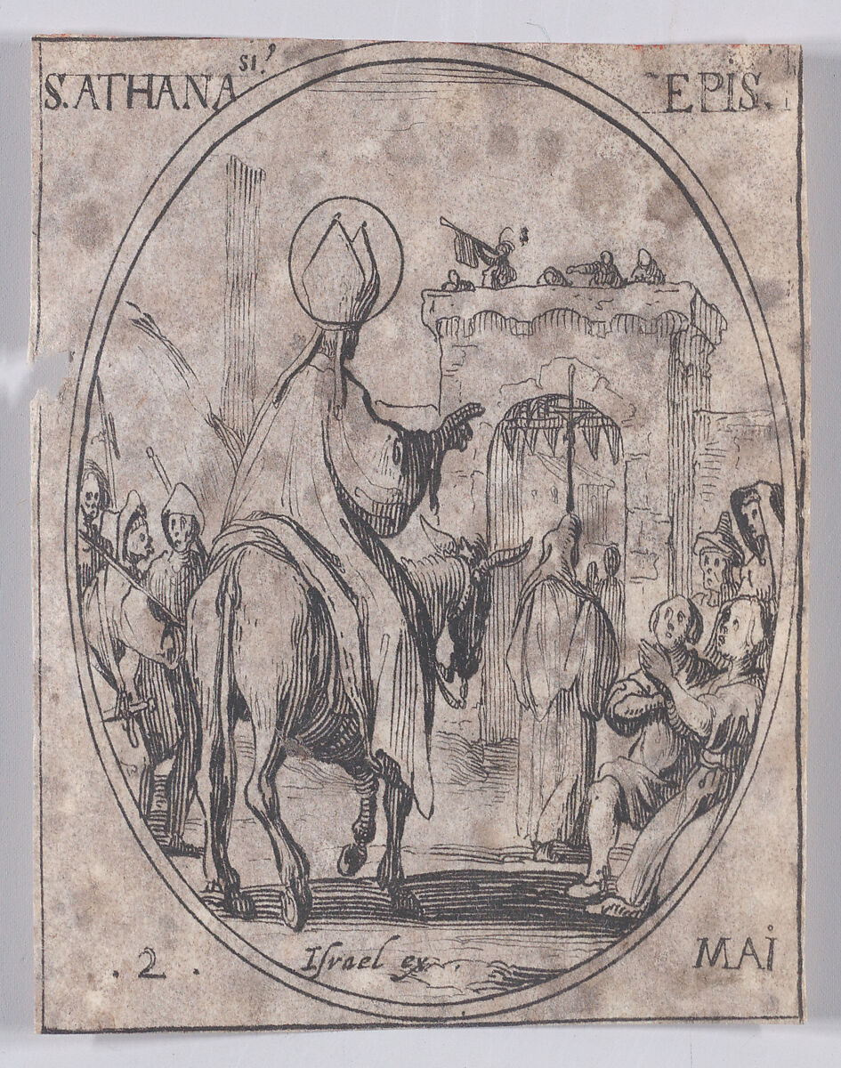 S. Athanase, évêque (St. Athanasius, Bishop), May 2nd, from "Les Images De Tous Les Saincts et Saintes de L'Année" (Images of All of the Saints and Religious Events of the Year), Jacques Callot (French, Nancy 1592–1635 Nancy), Etching; second state of two (Lieure) 