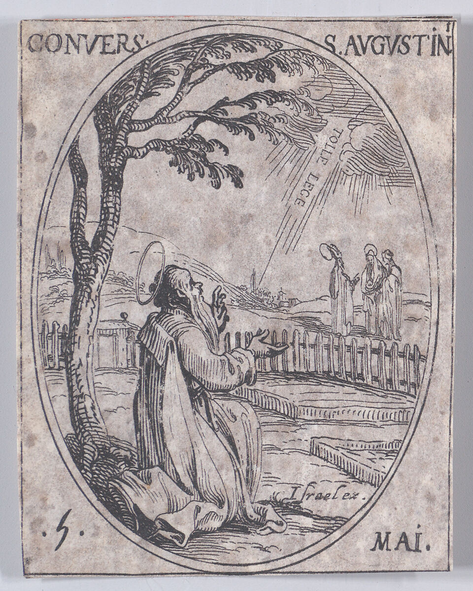 Conversion de S. Augustin (Conversion of St. Augustine), May 5th, from "Les Images De Tous Les Saincts et Saintes de L'Année" (Images of All of the Saints and Religious Events of the Year), Jacques Callot (French, Nancy 1592–1635 Nancy), Etching; second state of two (Lieure) 