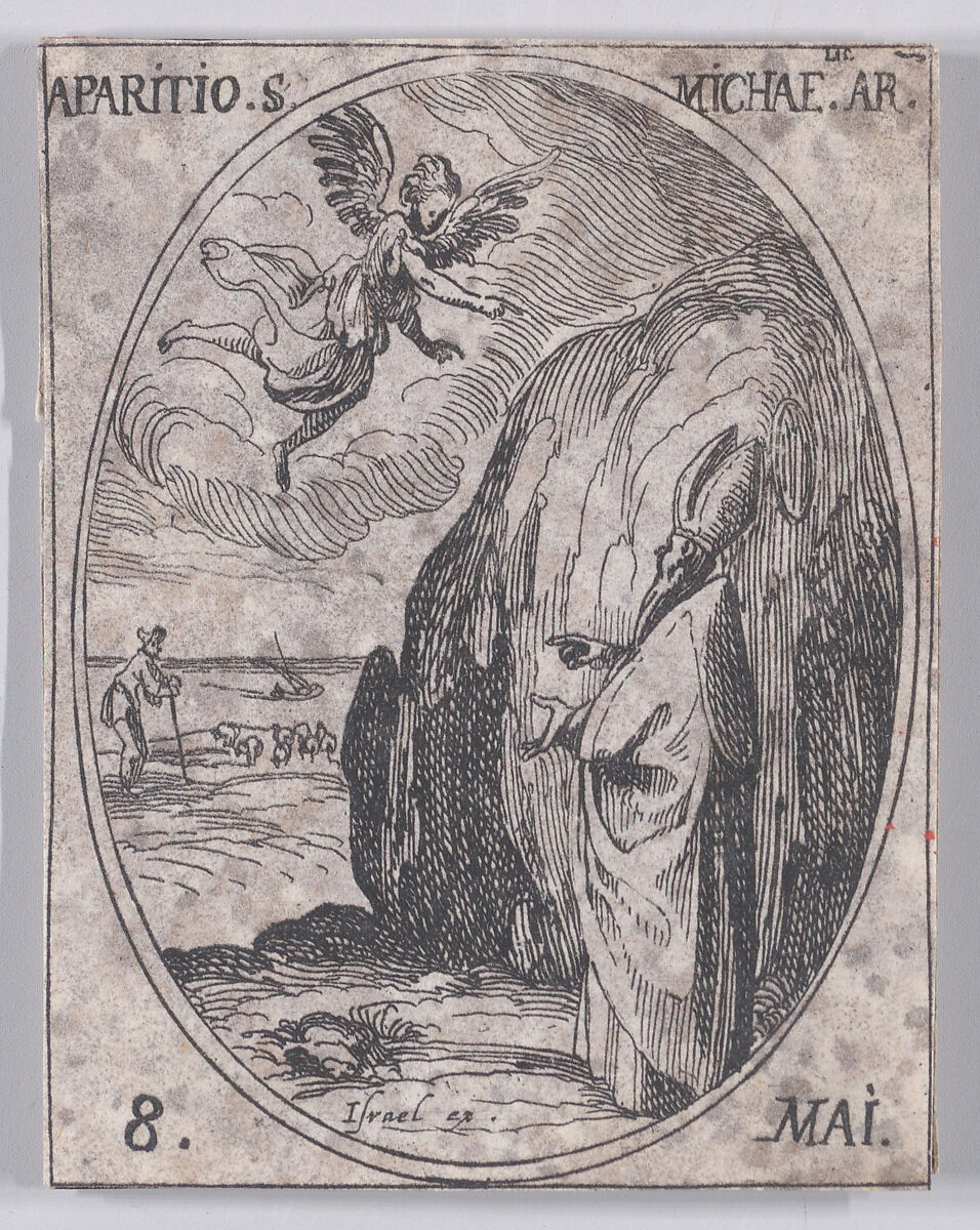 L'Apparition de S. Michel, archange (The Apparition of St. Michael, Archangel), May 8th, from "Les Images De Tous Les Saincts et Saintes de L'Année" (Images of All of the Saints and Religious Events of the Year), Jacques Callot (French, Nancy 1592–1635 Nancy), Etching; second state of two (Lieure) 