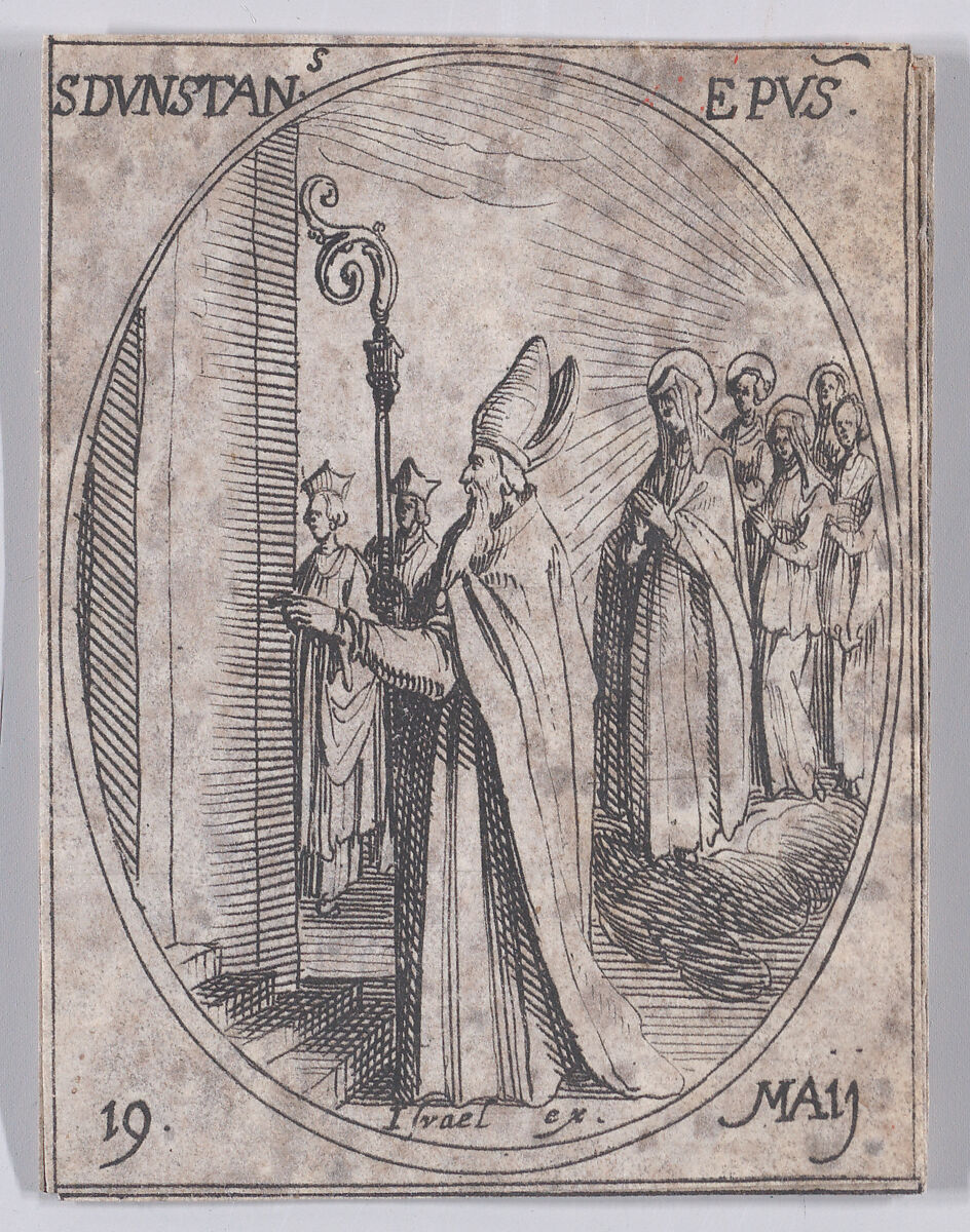 S. Dunstan, évêque (St. Dunstan, Bishop), May 19th, from "Les Images De Tous Les Saincts et Saintes de L'Année" (Images of All of the Saints and Religious Events of the Year), Jacques Callot (French, Nancy 1592–1635 Nancy), Etching; second state of two (Lieure) 