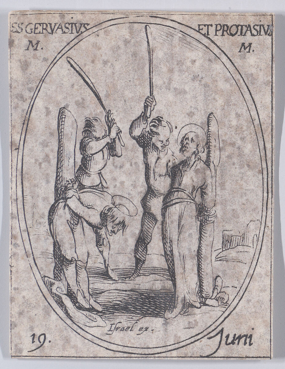 S. Gervais et S. Protais, martyrs (St. Gervase and Protase, Martyrs), from "Les Images De Tous Les Saincts et Saintes de L'Année" (Images of All of the Saints and Religious Events of the Year), Jacques Callot (French, Nancy 1592–1635 Nancy), Etching; second state of two (Lieure) 
