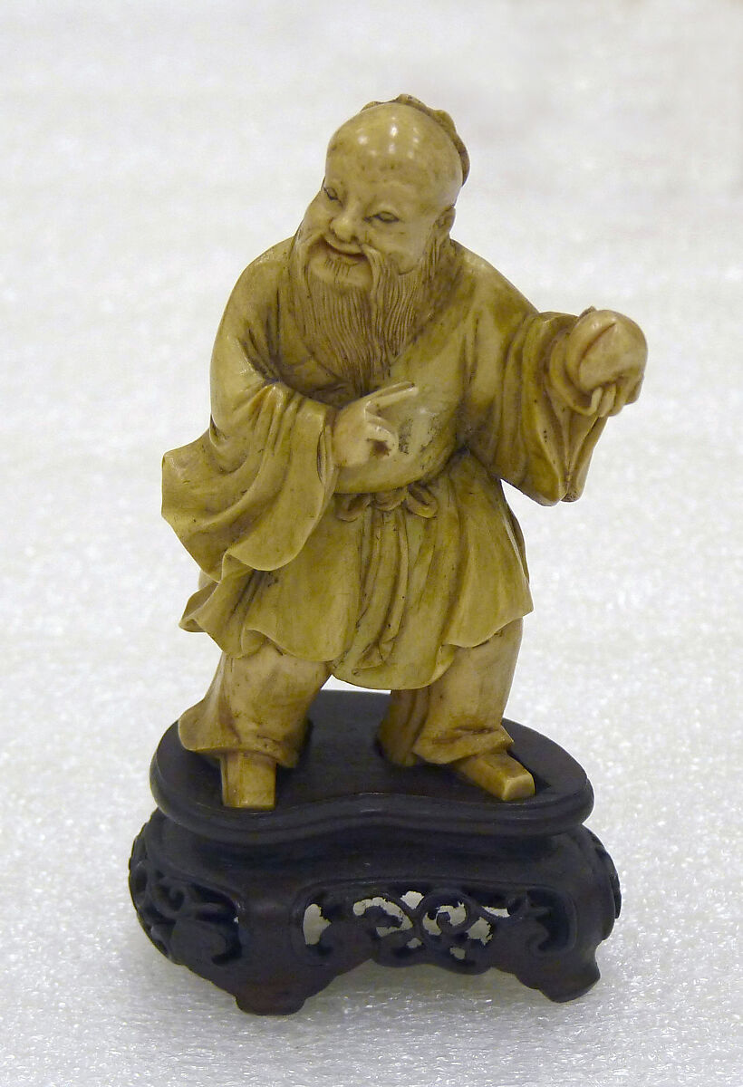 Shoulao, the God of Longevity, Holding a Peach, Ivory; rosewood stand, China