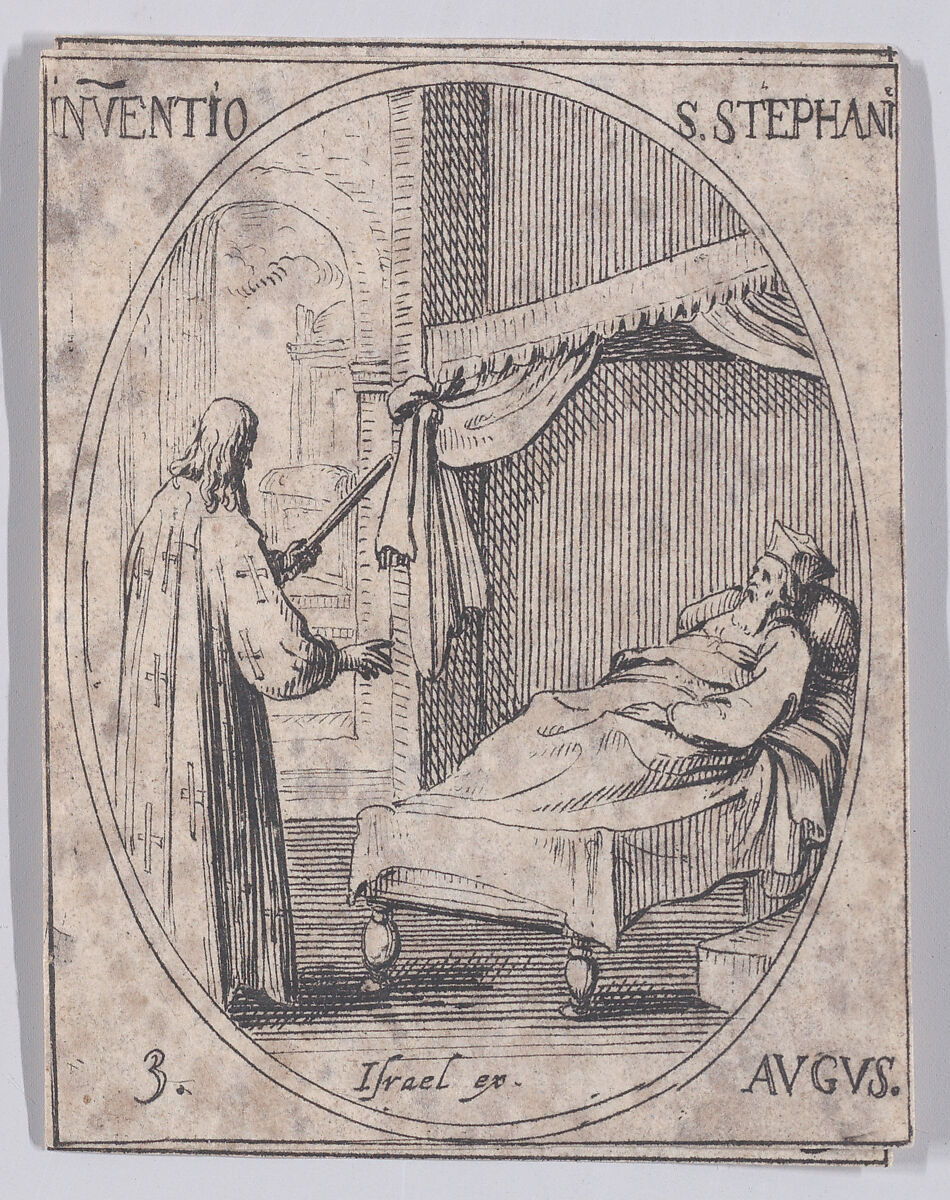 La Découverte du Corps de Saint Etienne (The Discovery of the Relics of St. Stephen), August 3rd, from "Les Images De Tous Les Saincts et Saintes de L'Année" (Images of All of the Saints and Religious Events of the Year), Jacques Callot (French, Nancy 1592–1635 Nancy), Etching; second state of two (Lieure) 