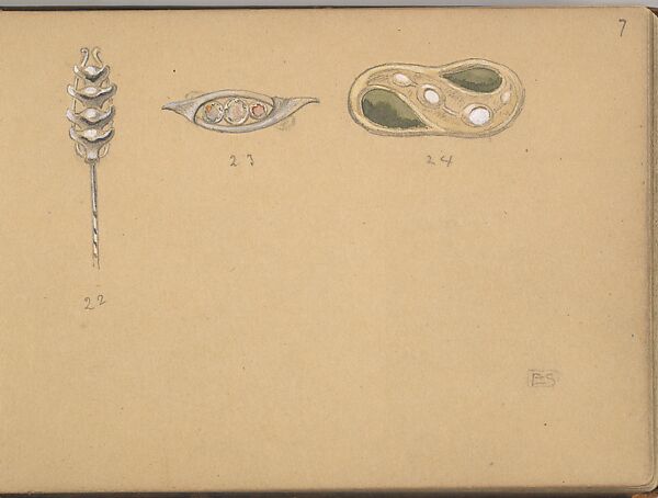 Designs for One Stickpin and Two Ornaments, Edgar Gilstrap Simpson (British, 1867–1945 (presumed)), Graphite and gouache 