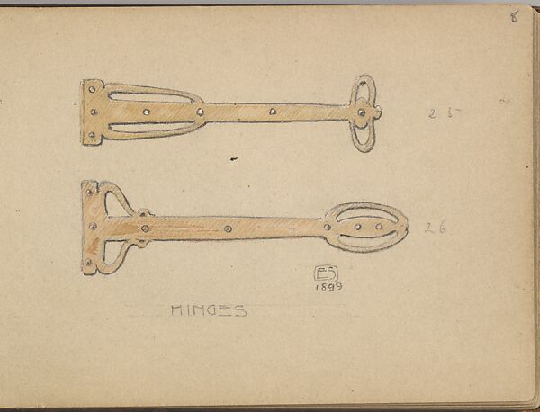 Two Designs for Hinges, Edgar Gilstrap Simpson (British, 1867–1945 (presumed)), Graphite and gouache 