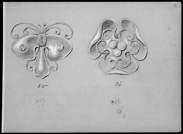 Two SIlver Jewelry Designs, Edgar Gilstrap Simpson (British, 1867–1945 (presumed)), Graphite and gouache