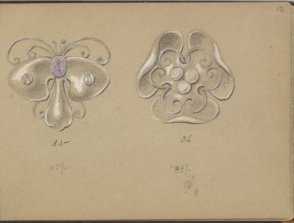 Two SIlver Jewelry Designs, Edgar Gilstrap Simpson (British, 1867–1945 (presumed)), Graphite and gouache 