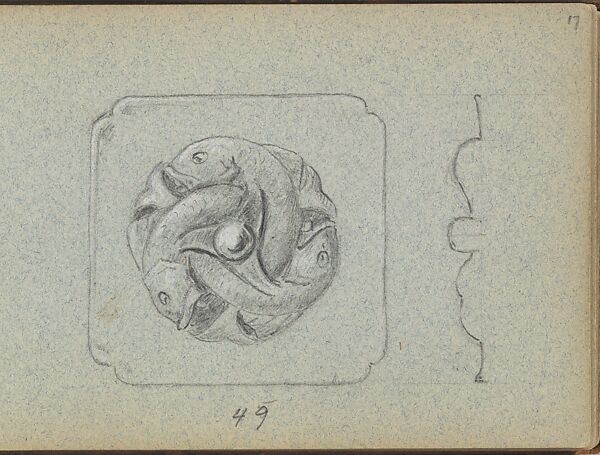 Design for a Bell Push with Fish Motif, Edgar Gilstrap Simpson (British, 1867–1945 (presumed)), Graphite and gouache 