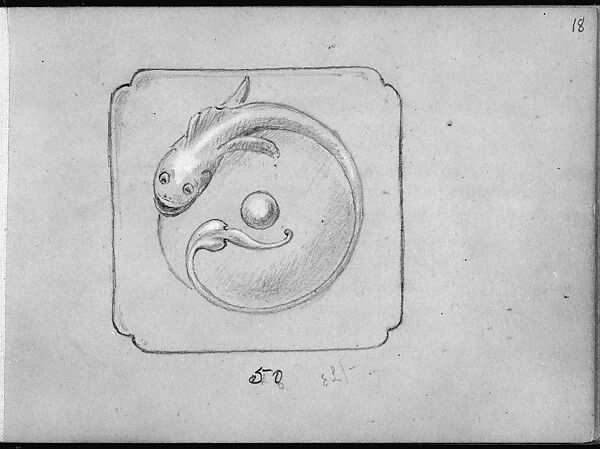 Design for a Bell Push with a Fish Motif, Edgar Gilstrap Simpson (British, 1867–1945 (presumed)), Graphite and gouache