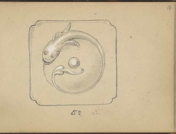 Design for a Bell Push with a Fish Motif, Edgar Gilstrap Simpson (British, 1867–1945 (presumed)), Graphite and gouache 