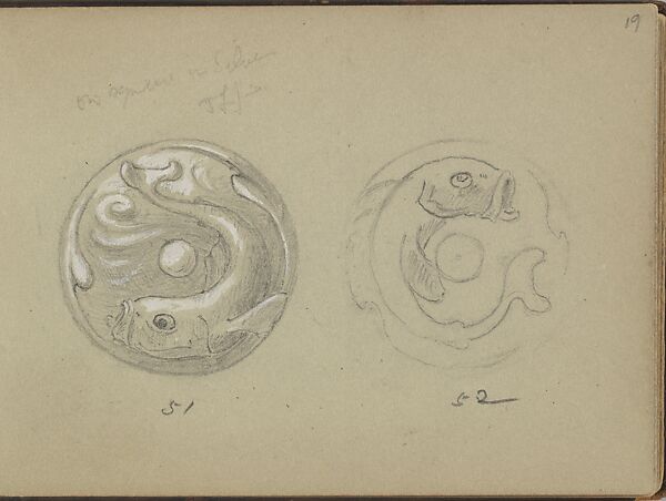 Two Designs for a Bell Push with Fish Motif, Edgar Gilstrap Simpson (British, 1867–1945 (presumed)), Graphite and gouache 