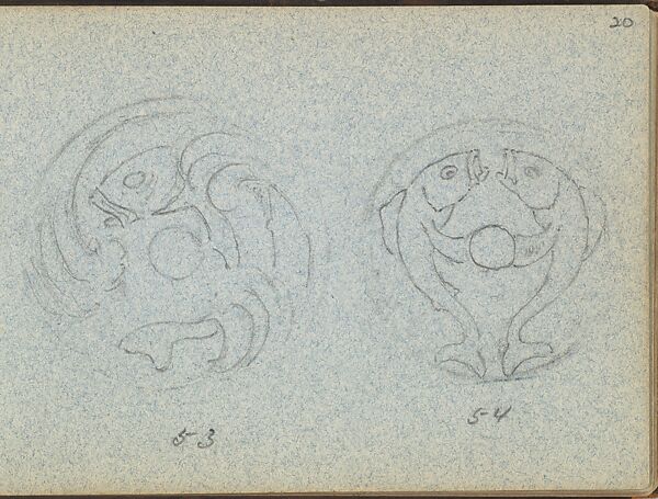 Two Outlines for a Bell Push with Fish Motifs, Edgar Gilstrap Simpson (British, 1867–1945 (presumed)), Graphite and gouache 